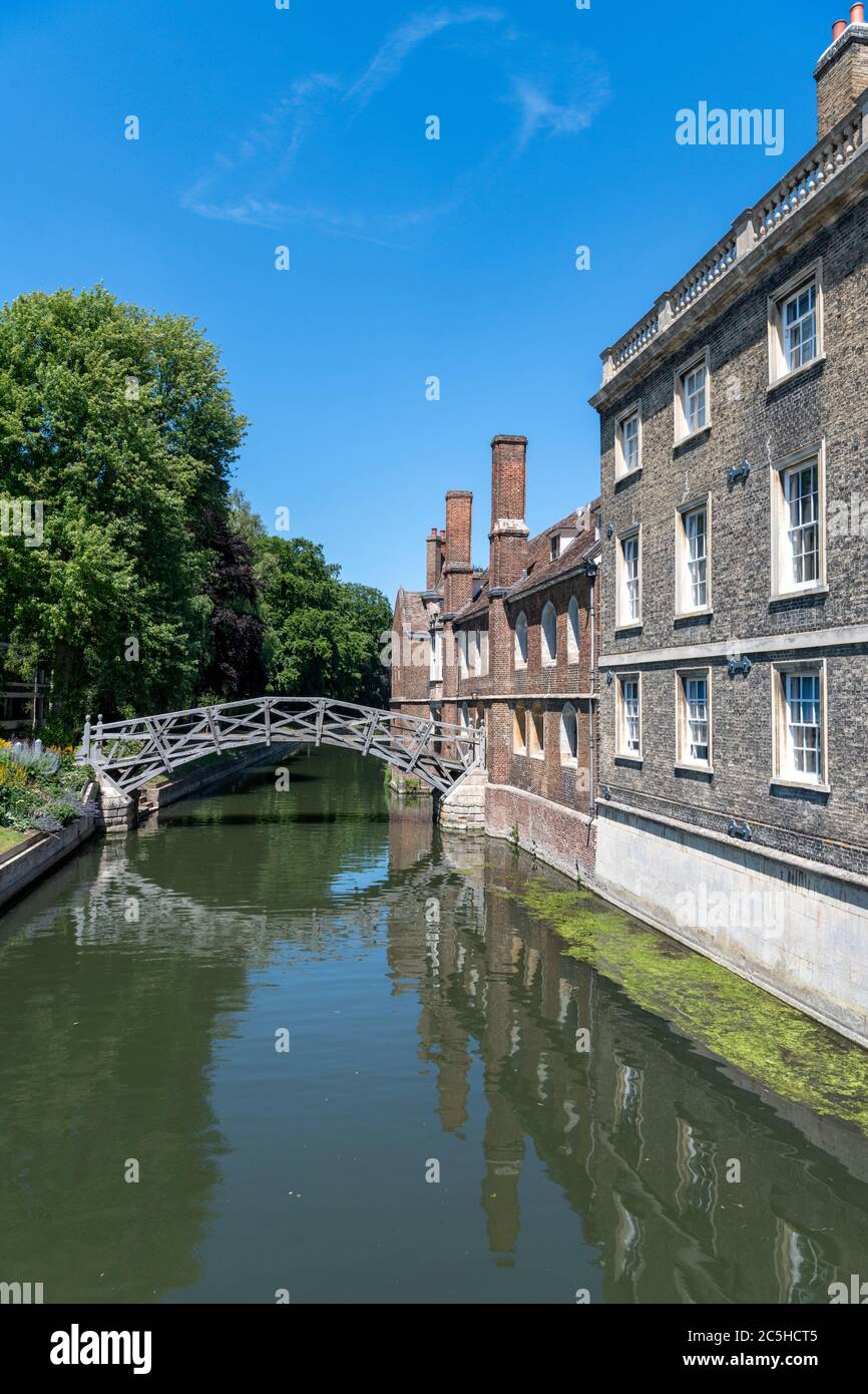 The mathematical bridge over the River Cam at Queens College Cambridge University Cambridge UK in summer Stock Photo
