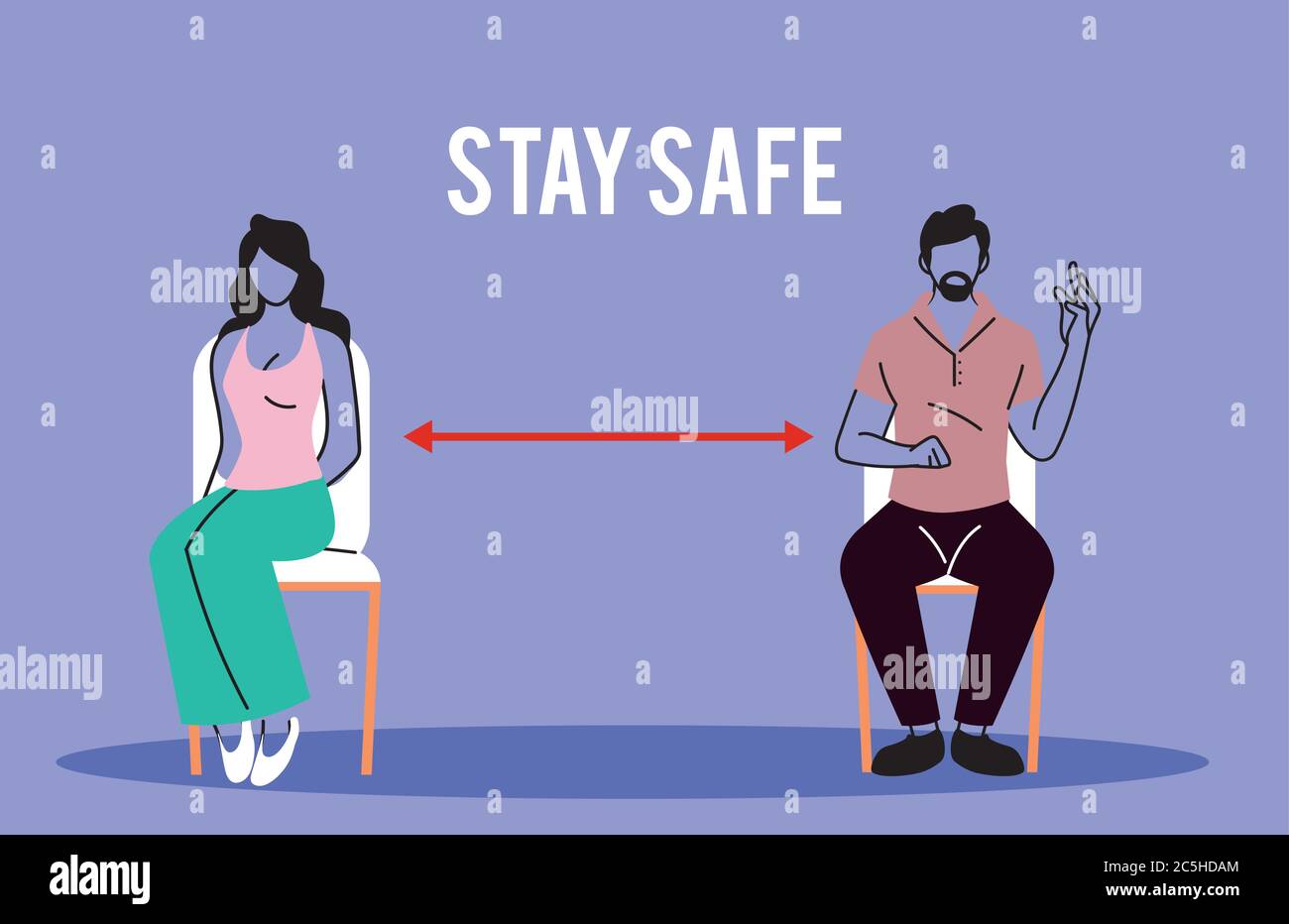 Social distancing between woman and man on chairs design of New normal ...