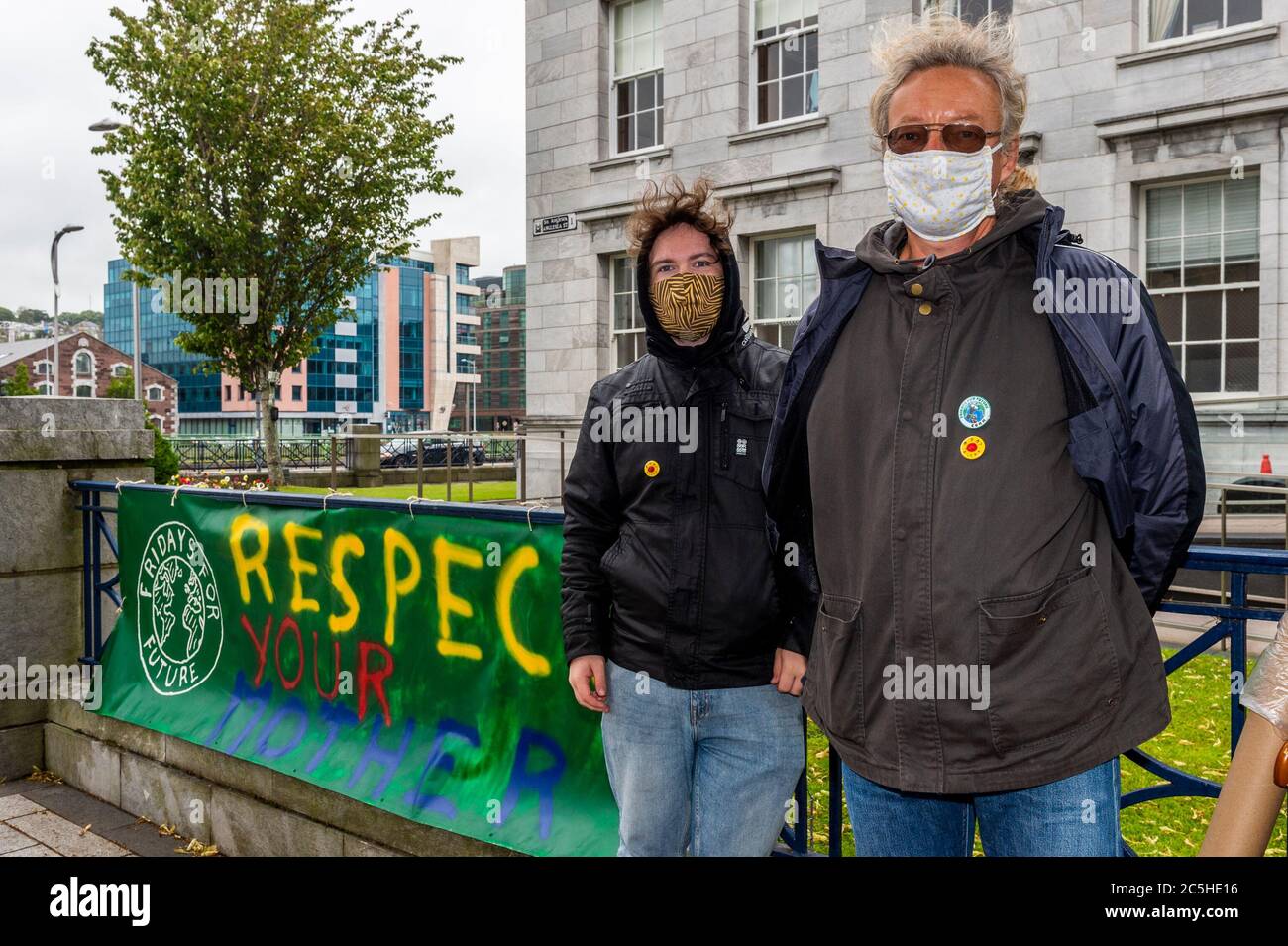 Cork, Ireland. 3rd July, 2020. The Fridays for Future climate protest has resumed after the Covid-19 lockdown. Activists protest every Friday in a school strike for climate. Protesting early this morning were Darragh Cotter, Mayfield and Juri Hertel, Youghal. Credit: AG News/Alamy Live News Stock Photo