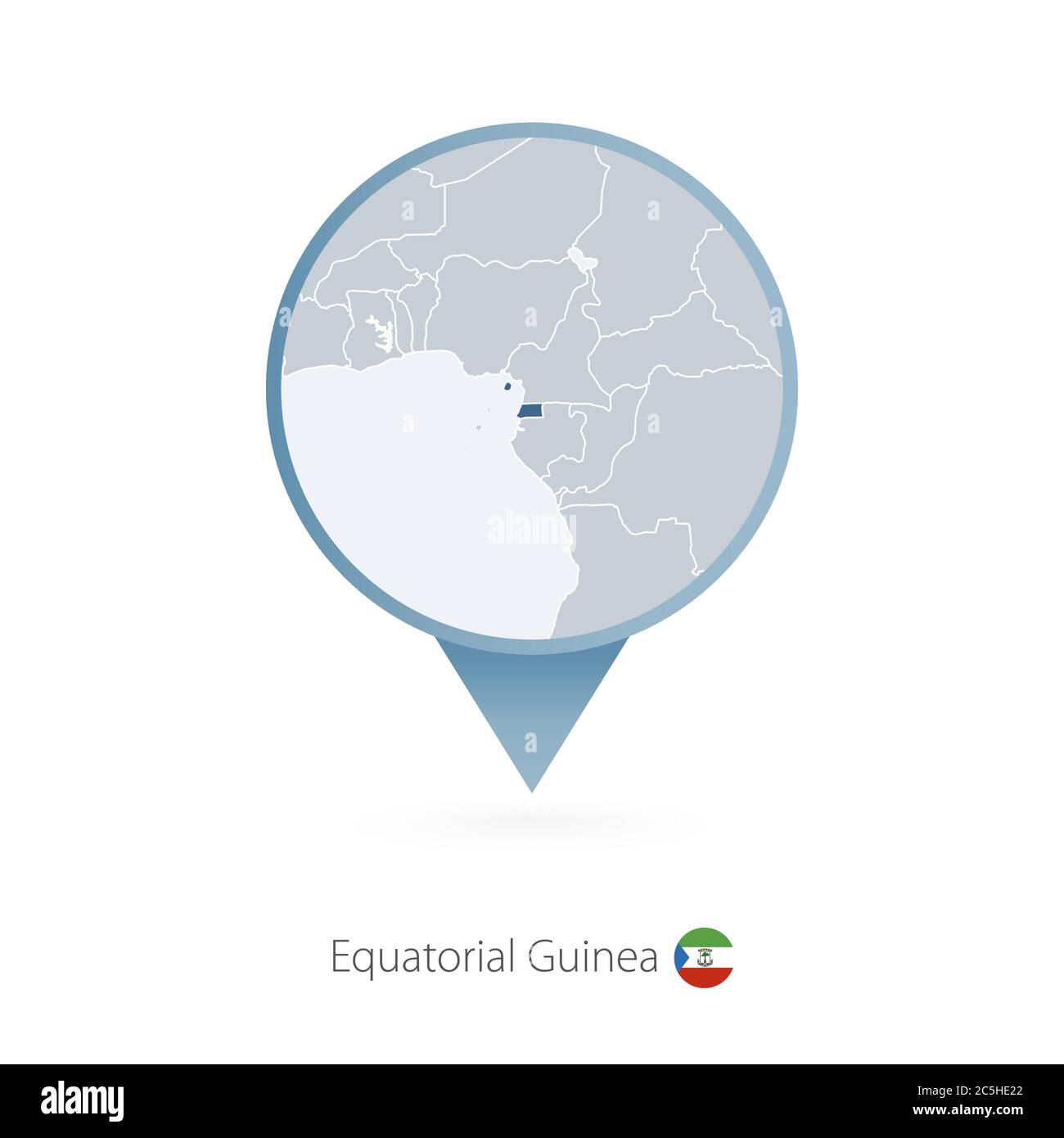 Map pin with detailed map of Equatorial Guinea and neighboring countries. Stock Vector