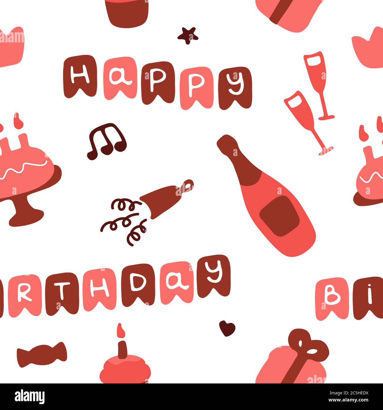 Hand-drawn birthday icon set. Celebration seamless pattern. Vector Stock Vector