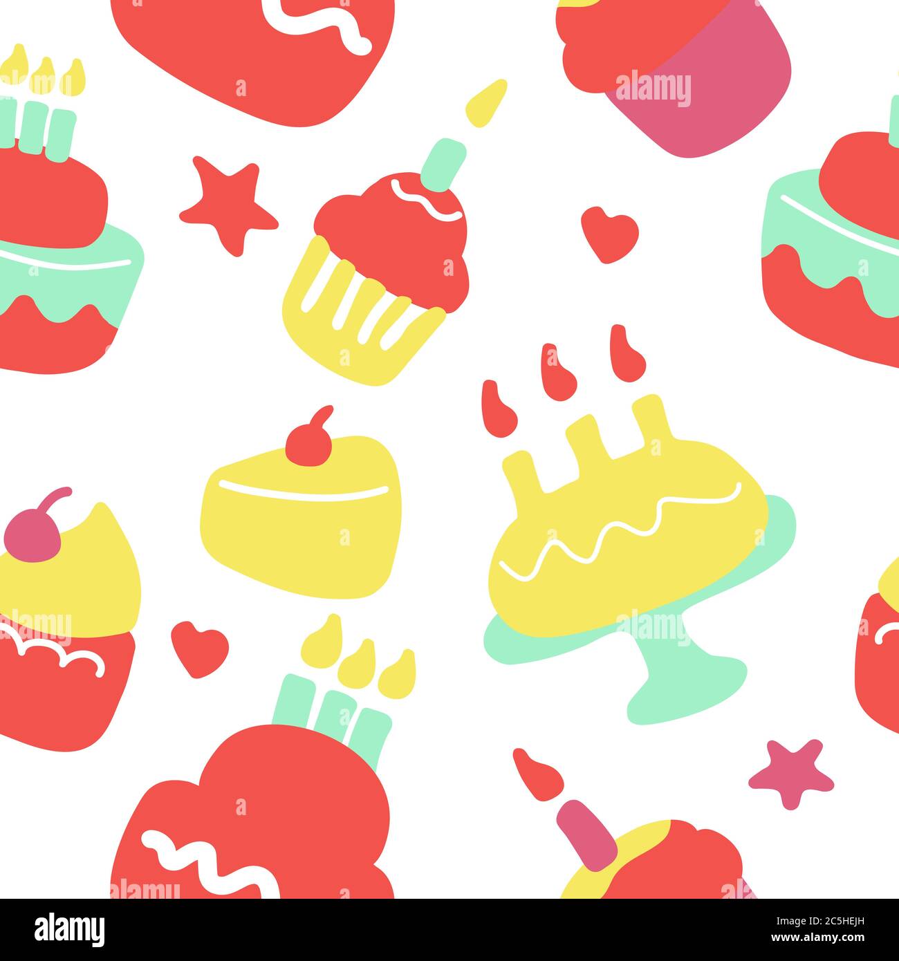 Hand-drawn birthday icon set. Celebration seamless pattern. Vector Stock Vector
