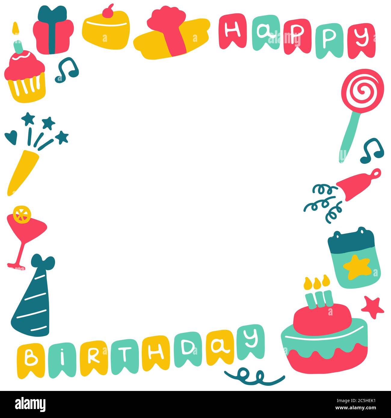 Birthday frames. Celebration b-day icon set. Hand drawn elements ...