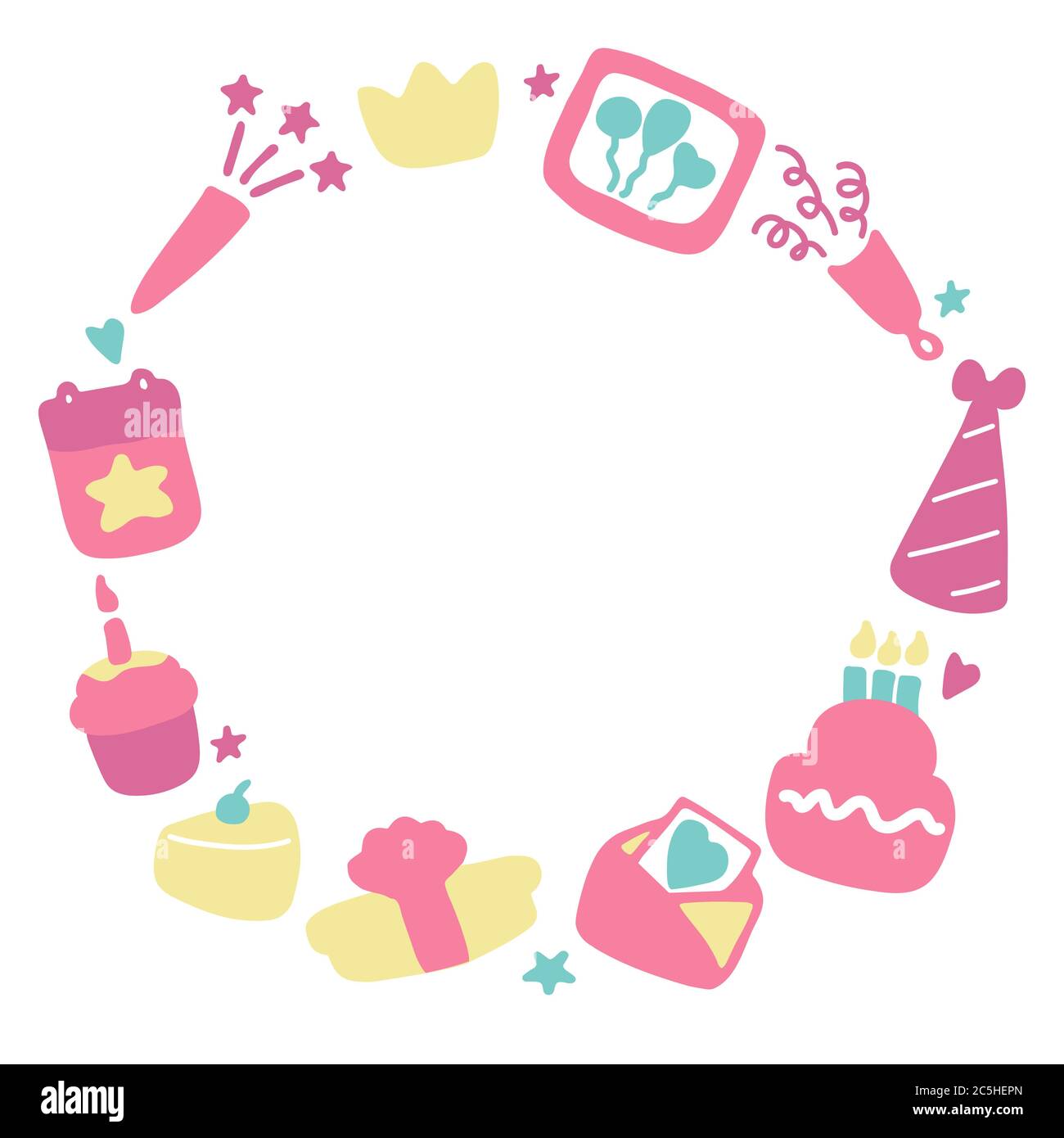 Birthday frames. Celebration b-day icon set. Hand drawn elements ...