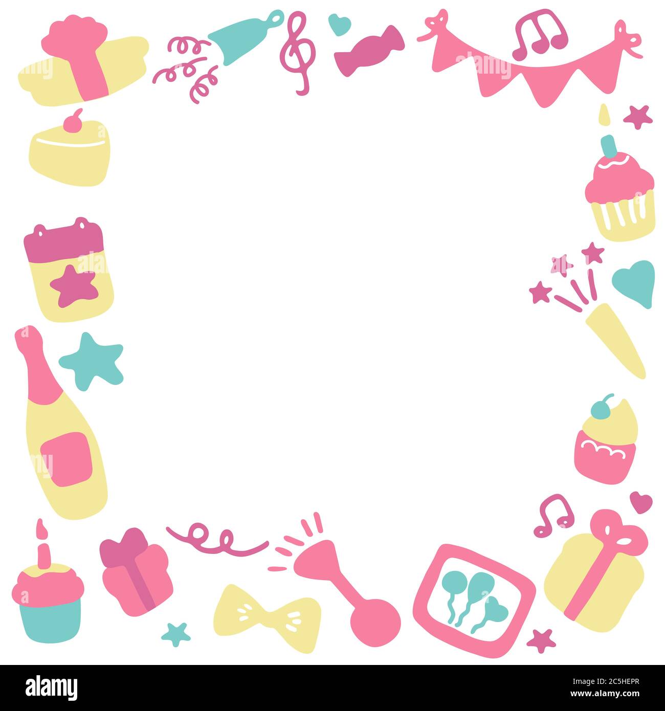 Birthday frames. Celebration b-day icon set. Hand drawn elements ...