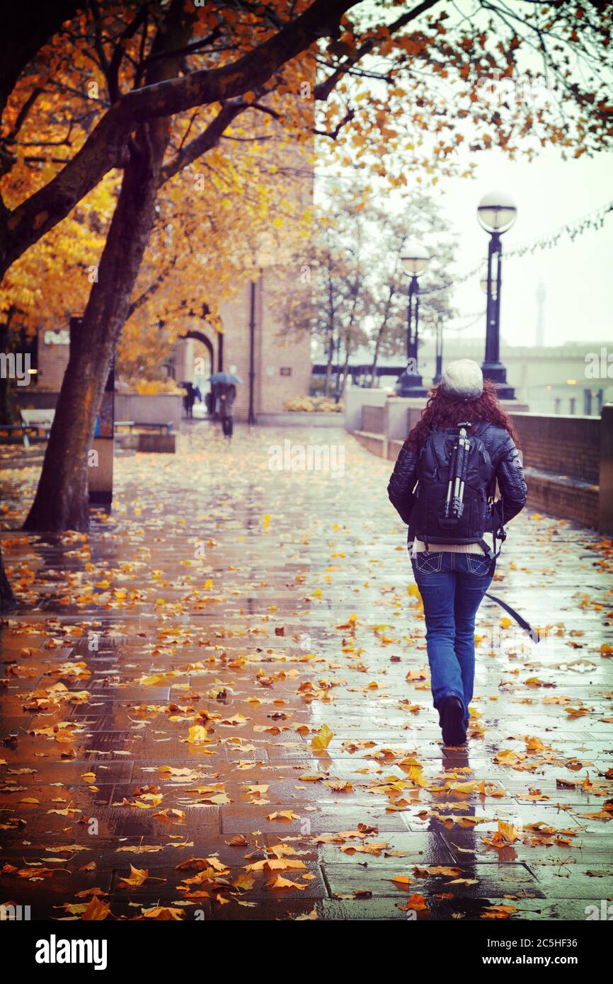 South Bank in the rain in autumn, London, UK. Filtered to look like an aged  instant photo Stock Photo - Alamy