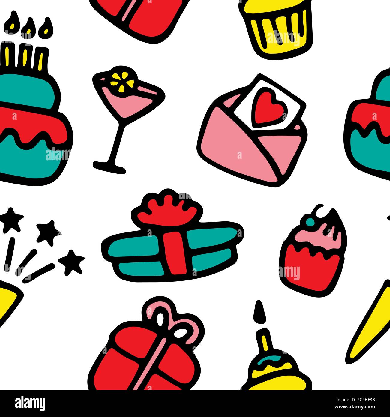 Birthday colorful pattern. Hand drawn elements for print and digital. Stock Vector