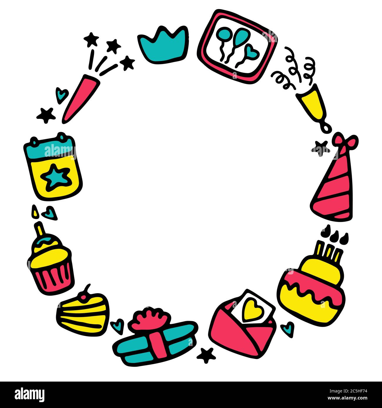 Birthday frames. Celebration b-day icon set. Hand drawn elements ...