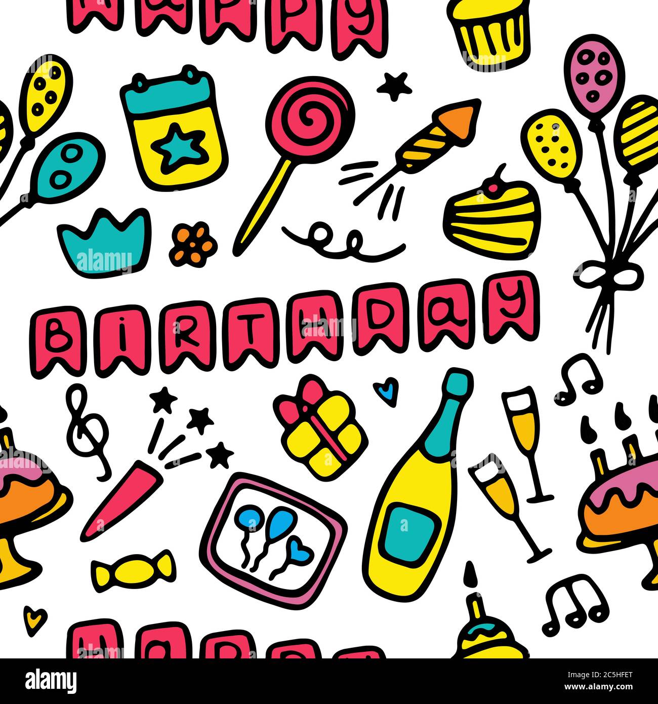 Birthday colorful pattern. Hand drawn elements for print and digital. Stock Vector