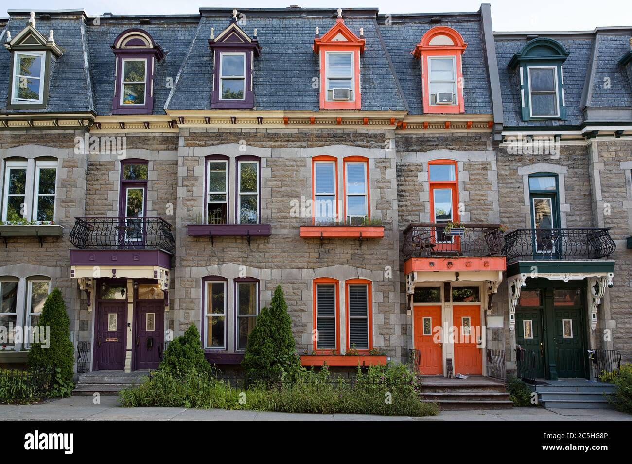 Brightly coloured town houses in Montreal, Quebec, Canada Stock Photo
