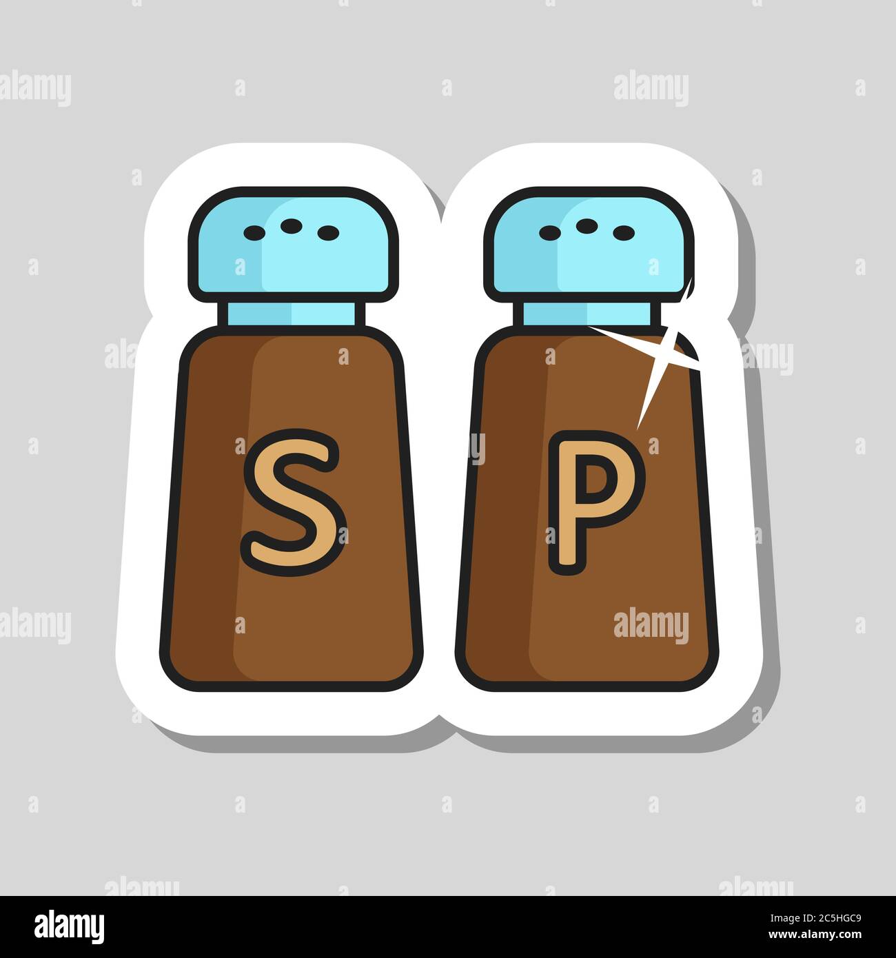 Salt and pepper condiment shakers vector icon. Graph symbol for cooking