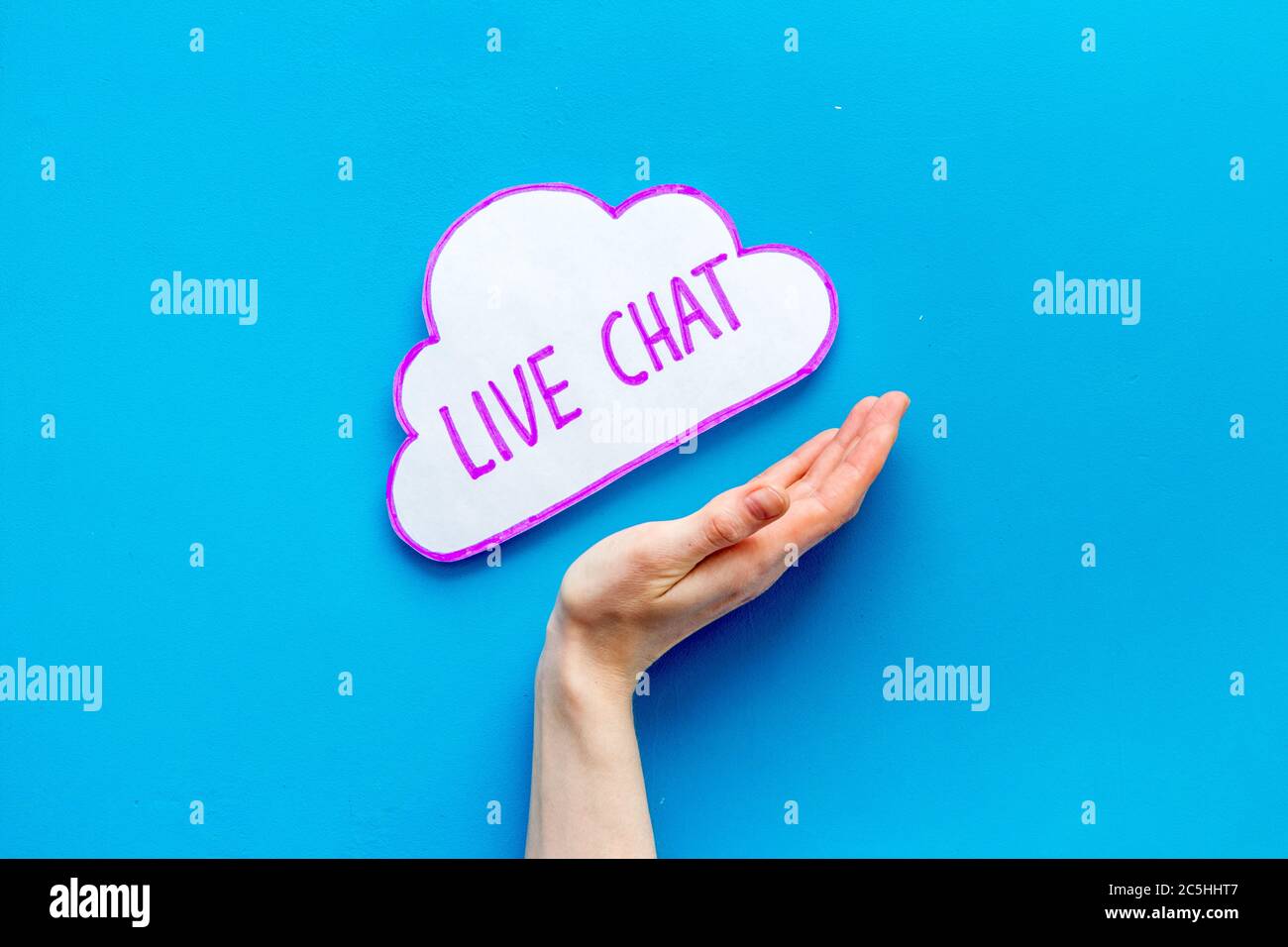Live chat communication concept - words on blue background top view Stock  Photo - Alamy