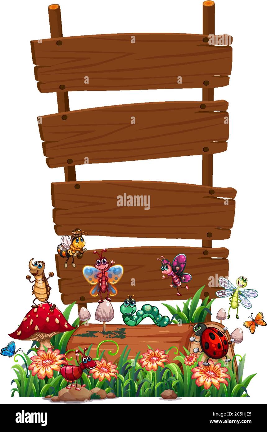Blank wood sign with animal garden set isolated illustration Stock ...