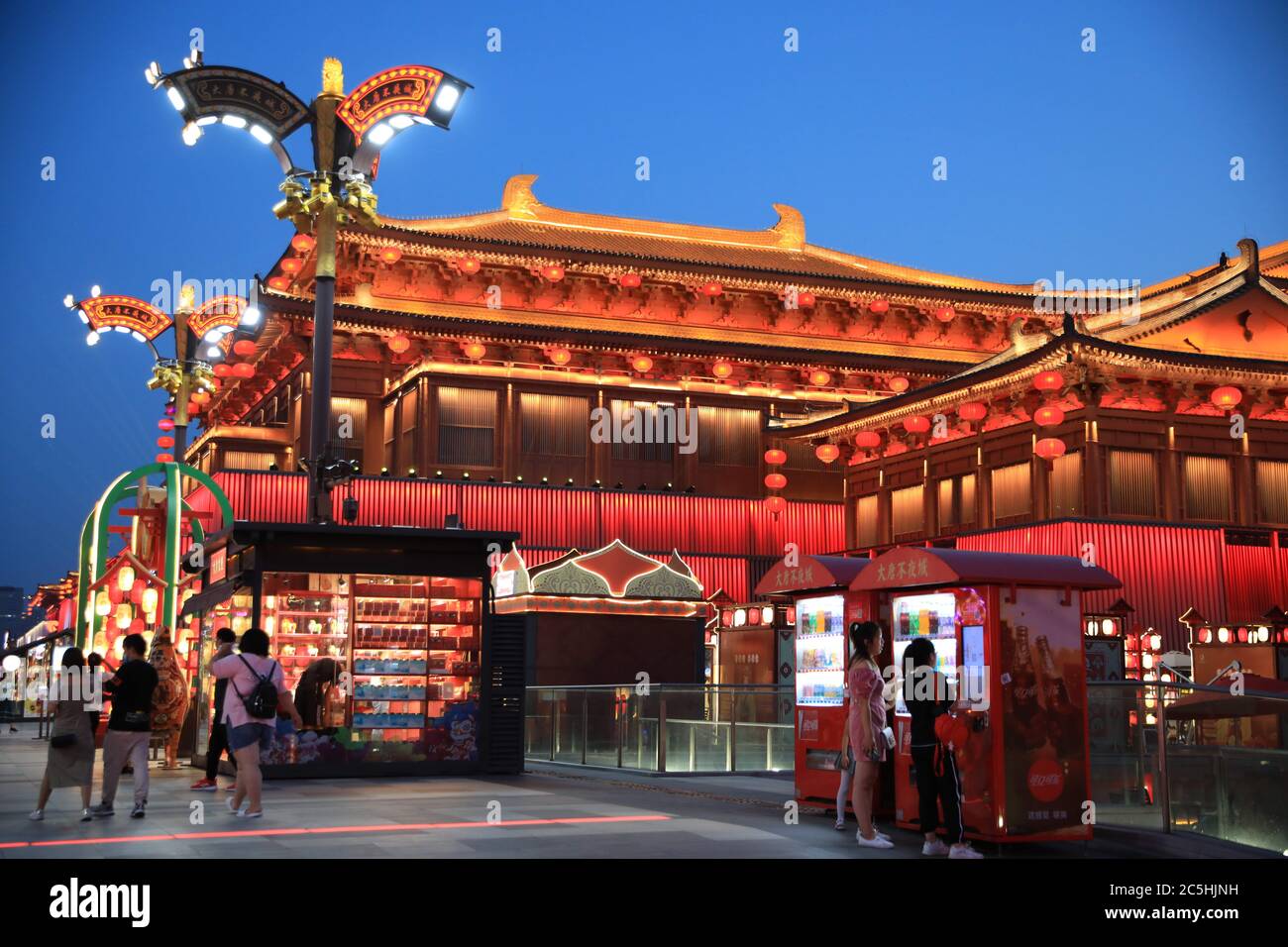 July 3, 2020, Xian, Xian, China: ShanxiÃ¯Â¼Å'CHINA-On July 2, 2020, datang Sleepless City in Xi 'an, Shaanxi province was illuminated and lively, attracting citizens and visitors to punch in. Datang city as a symbol of xi 'an ''night economy'', in the normalized epidemic prevention and control, pedestrian street of '''' daruma'' little sister '''' stone'' ''li bai'' and so on dozens of colorful performances, coupled with the unique tang culture lasting appeal and dreaming of light show, let datang unripe brightness, in the city that never sleeps night fire xian ''night of the economy' (Credit Stock Photo