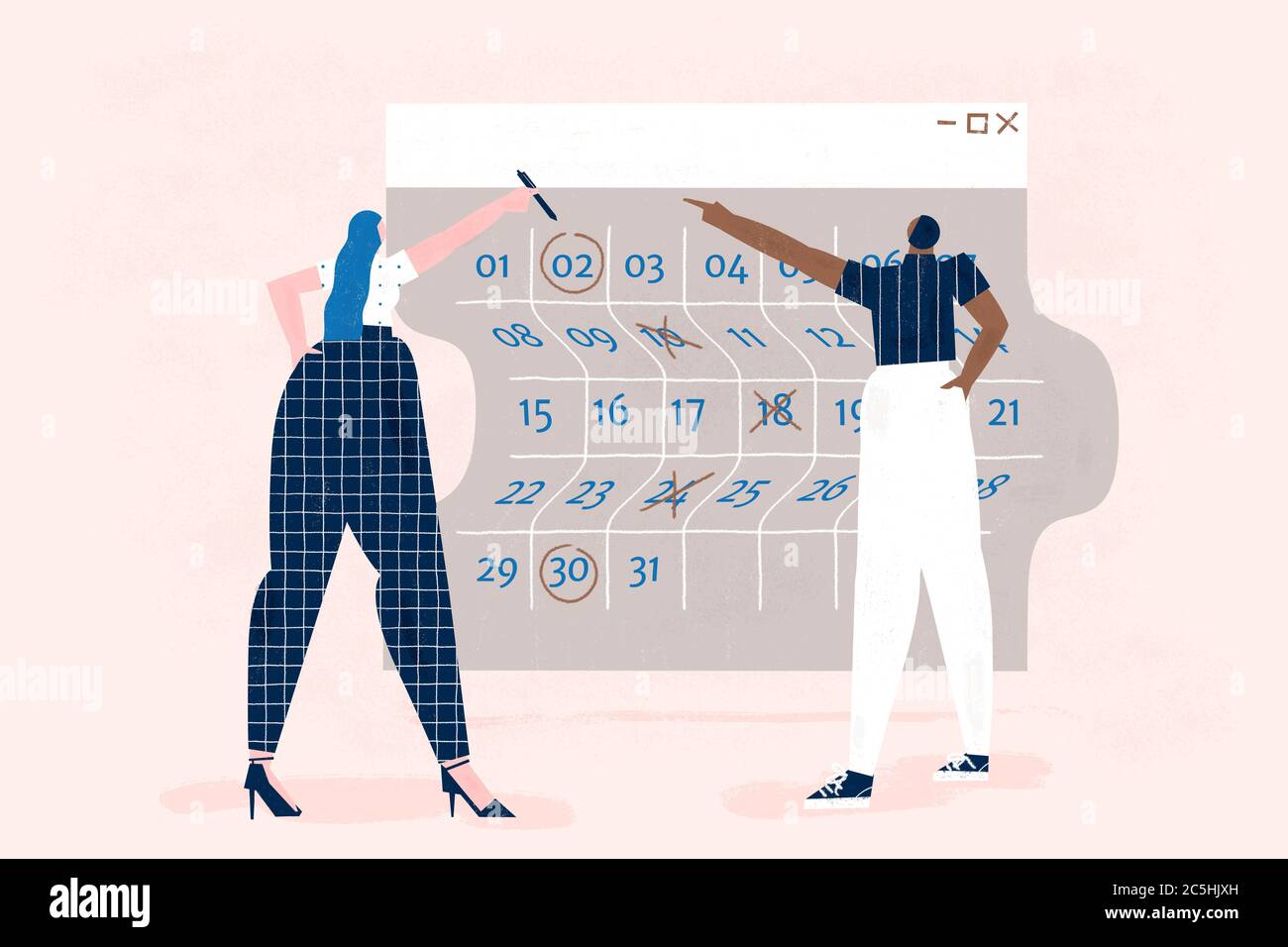 Flexible schedule and time organization at work. Staff workers planning timetable job calendar