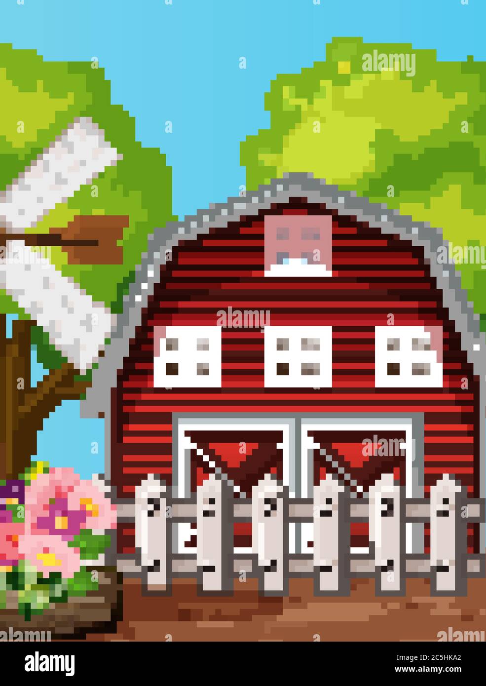 Farm in nature scene with barn and windmill illustration Stock Vector ...