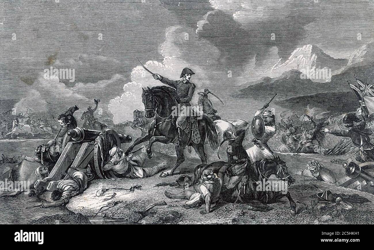 BATTLE OF ASSAYE 23 September 1803 with Wellesley commanding his troops Stock Photo