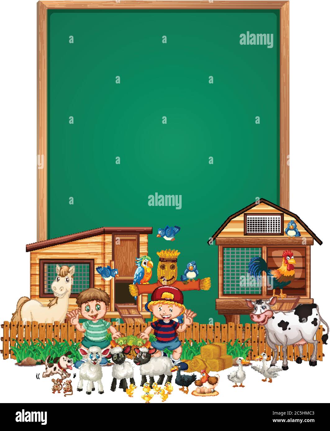 Blank board with animal farm set isolated illustration Stock Vector ...