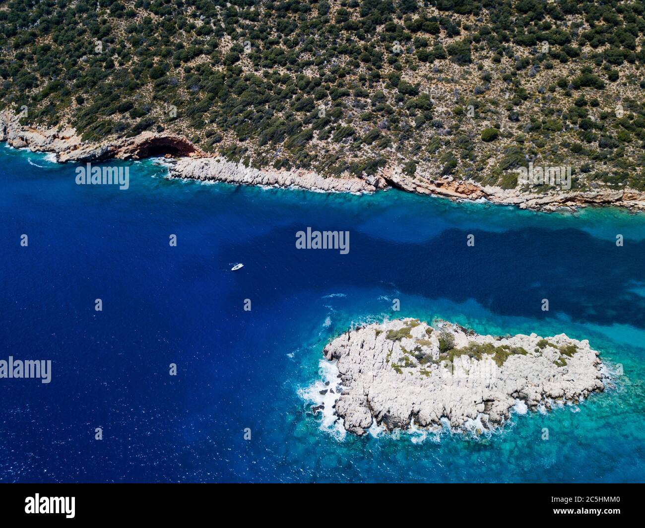 Aerial view of seagrass, Posidonia oceanica, beds in Kas-Kekova Marine Protected Area Antalya Turkey Stock Photo