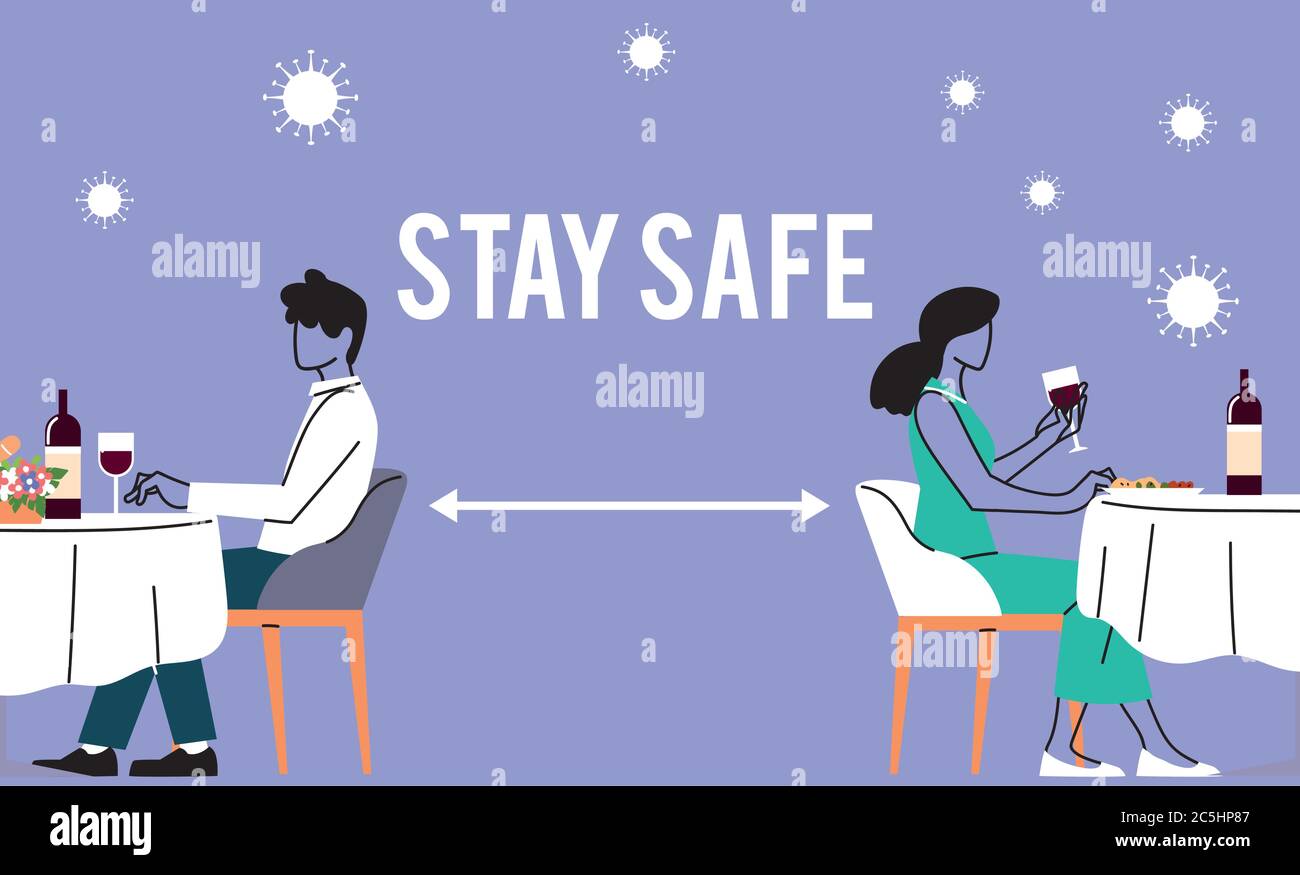 Social distancing between woman and man at table design of new normal ...