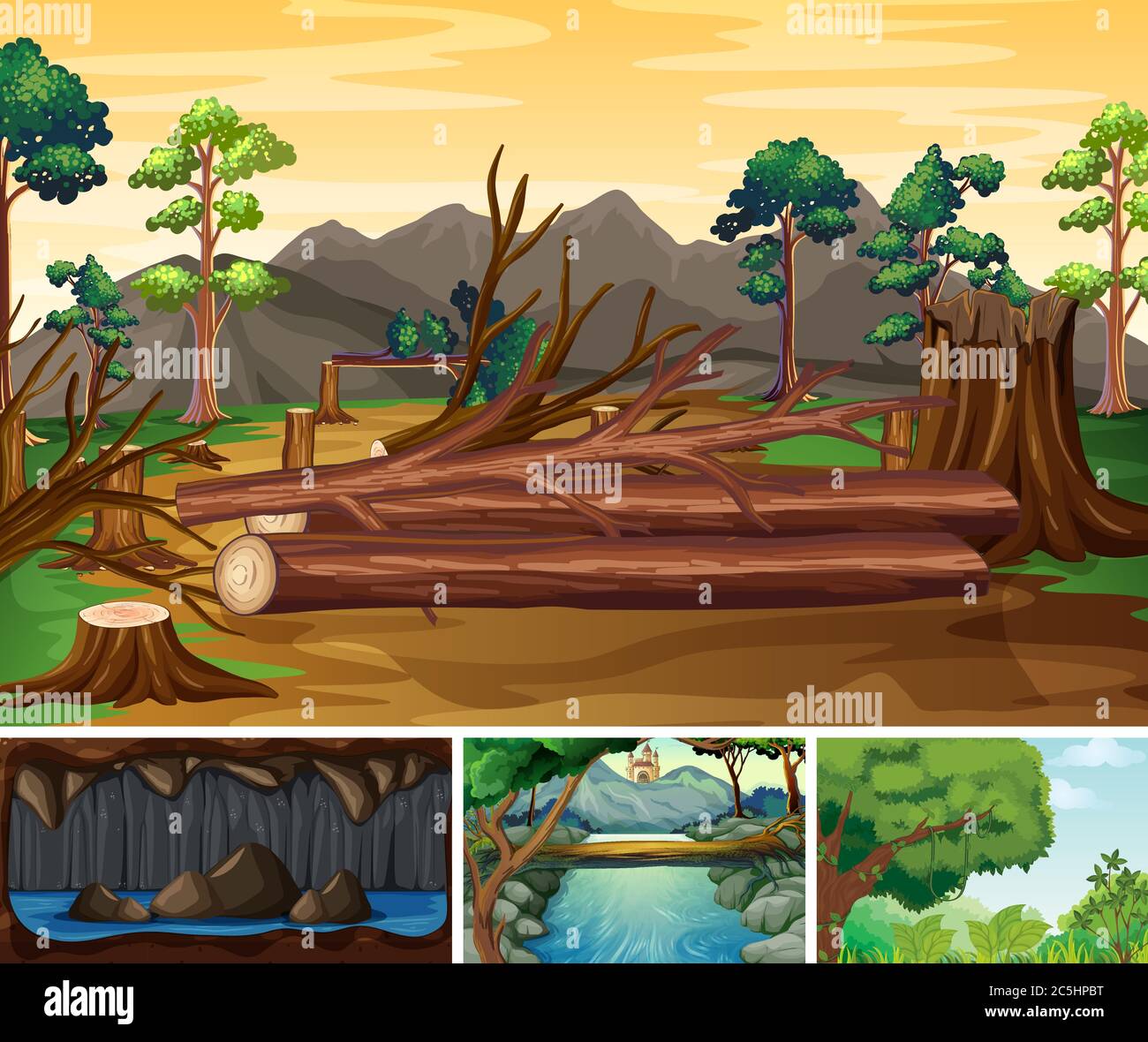 Four different natural disasters scenes of forest cartoon style  illustration Stock Vector Image & Art - Alamy