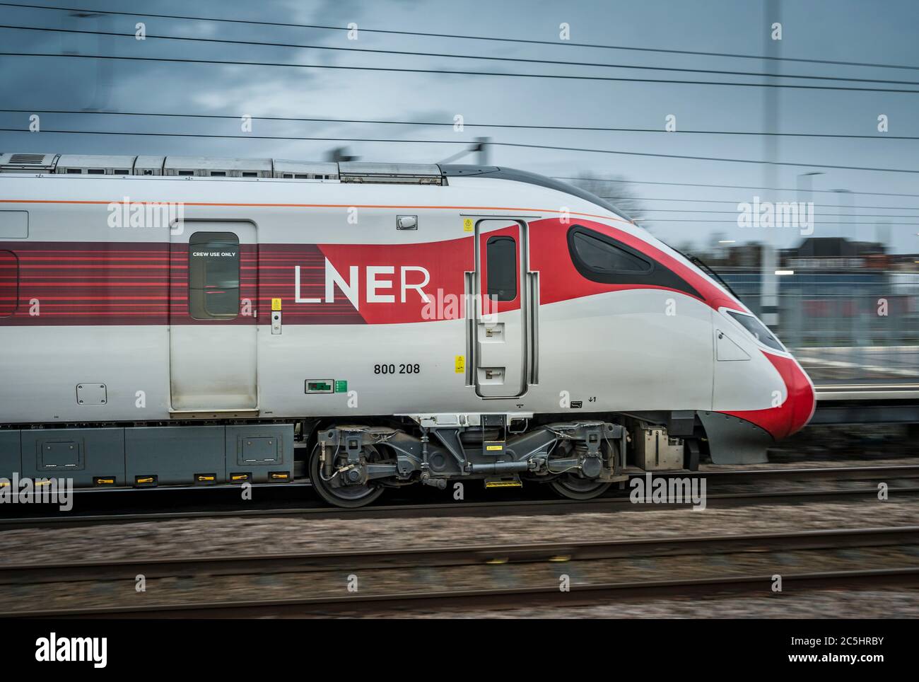 LNER Azuma high speed train on the East Coast Main Line, England, UK. Stock Photo