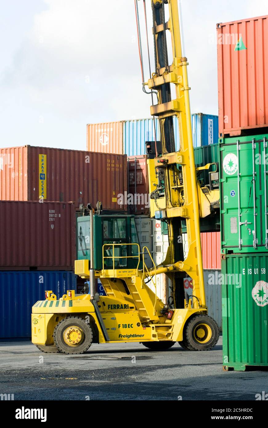 CVS Ferrari container handler being used to move shipping containers at