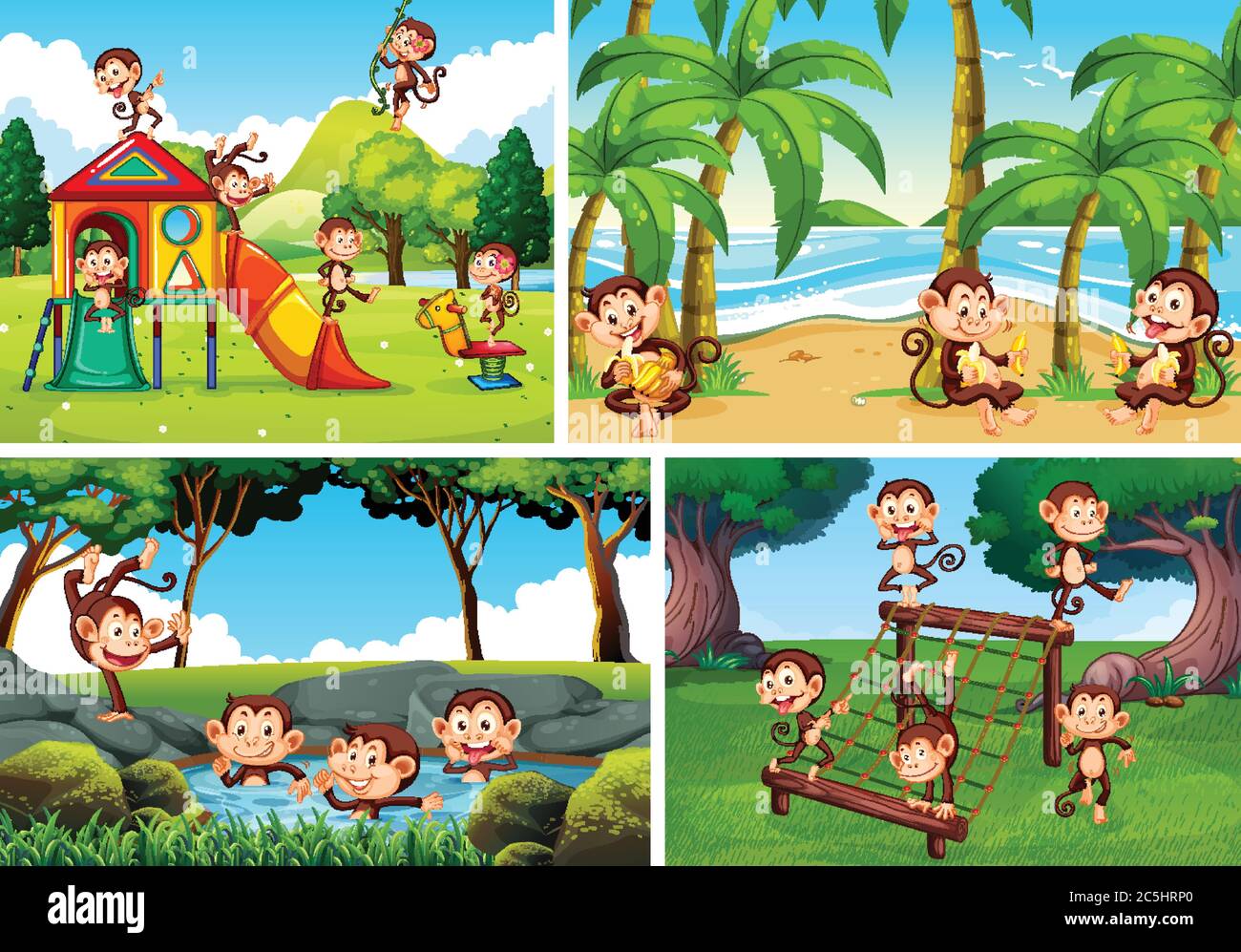 Set of monkey in nature background illustration Stock Vector Image ...