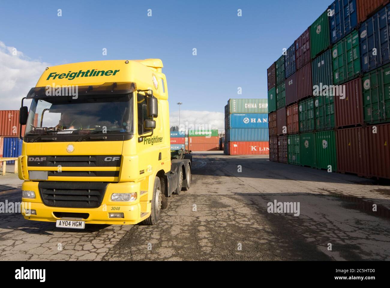 Freightliner lorry at Manchester Euroterminal, Trafford Park, Manchester, England. Stock Photo