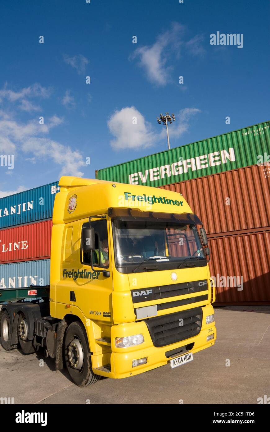 Freightliner lorry at Manchester Euroterminal, Trafford Park, Manchester, England. Stock Photo