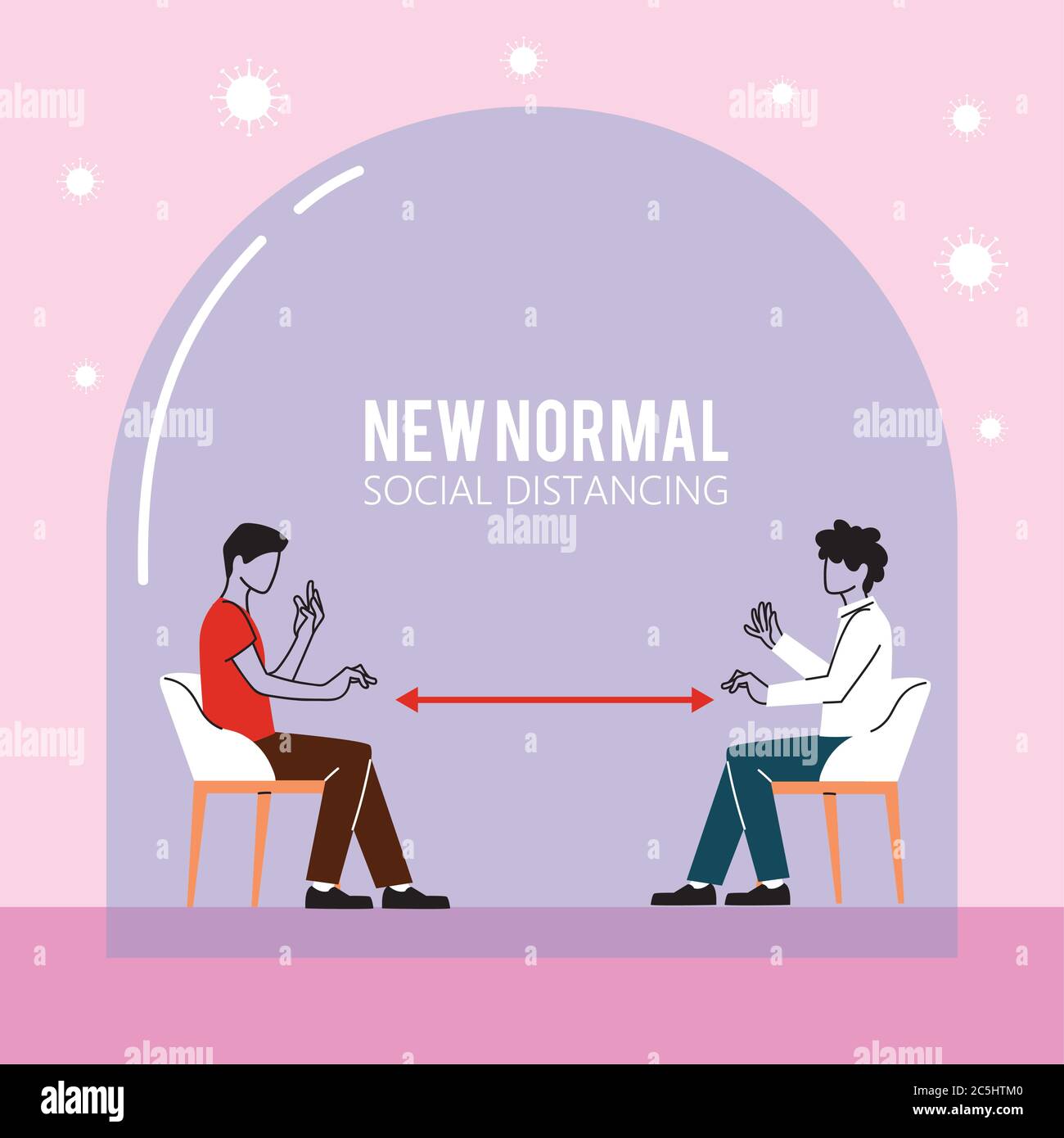 Social distancing between men on chairs design of New normal and Covid ...