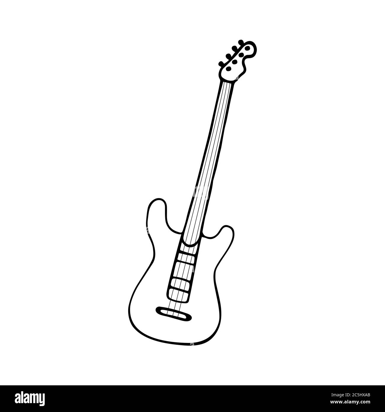 Single hand-drawn Electric guitar icon. Symbol of a musical instrument. Vector Stock Vector