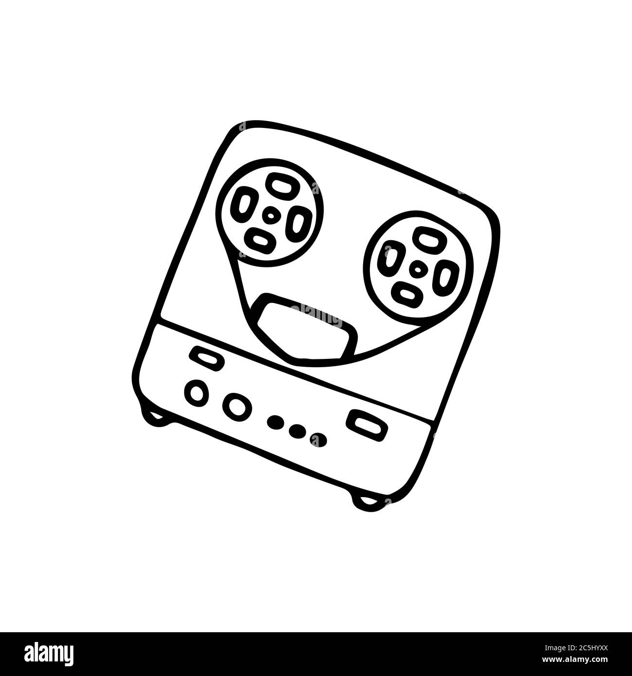 Single handdrawn taperecorder icon. Musical symbol. Vector Stock