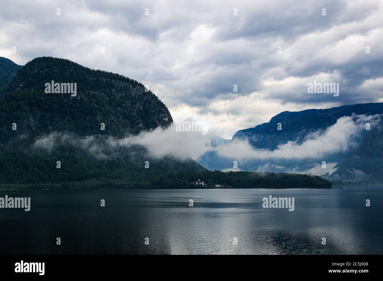 Cloudy Day at Hallstatt Lake Stock Photo