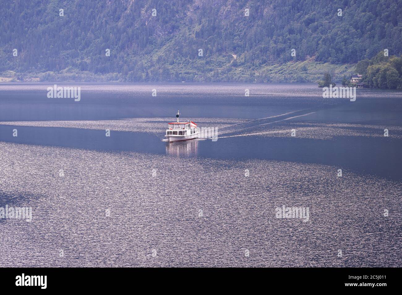 Public Transportation Vessel on Hallstatt Lake Austria Stock Photo