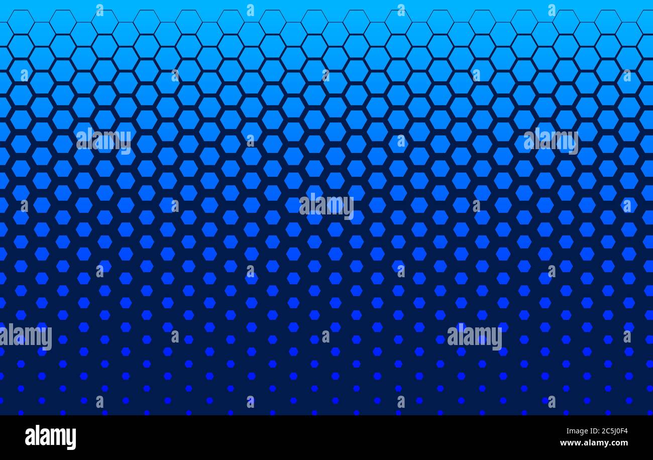 Halftone technology banner with hexagons, futuristic blue gradient background, digital element, hexagon pattern Stock Vector