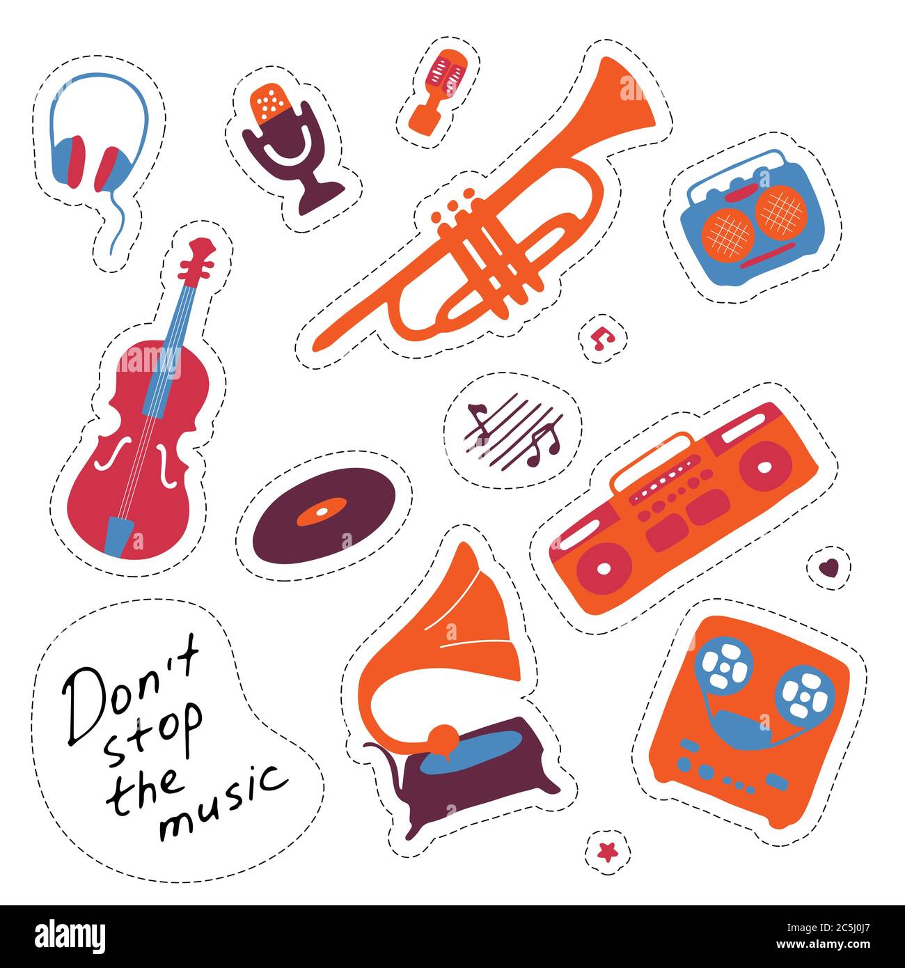 Music. Sign Sticker Music stickers. Hand drawn signs. Orchectra symbols. Vector Stock ...
