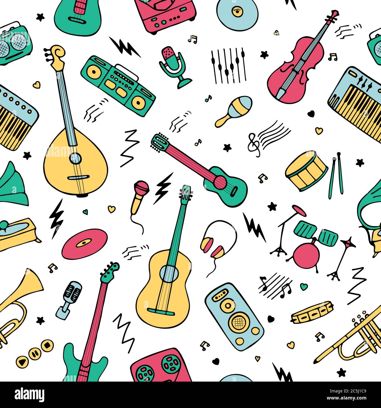 Seamless background for wallpaper and fabric. Music instruments icons. Hand  drawn vector Stock Vector Image & Art - Alamy