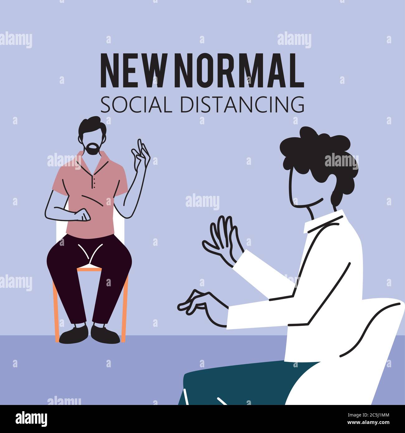 Social distancing between men on chairs design of New normal and Covid ...
