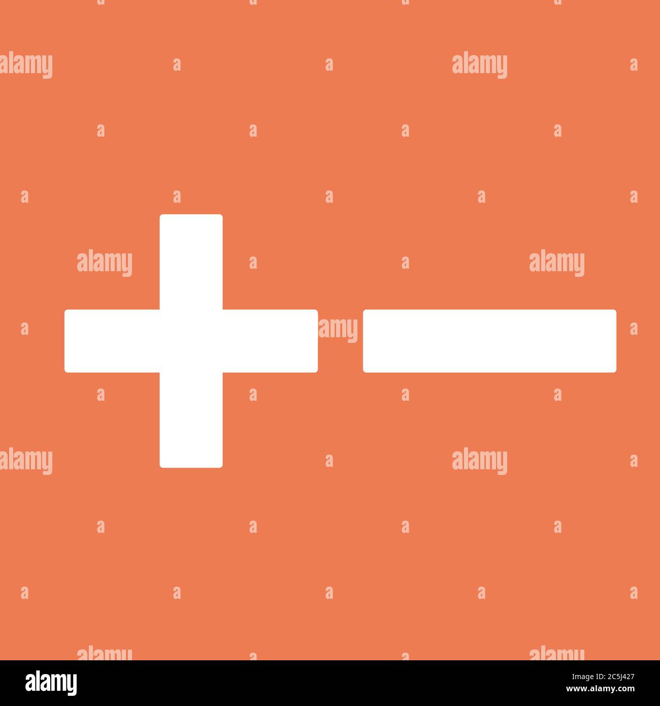 Plus and minus icon. For websites and apps. Image on red background ...