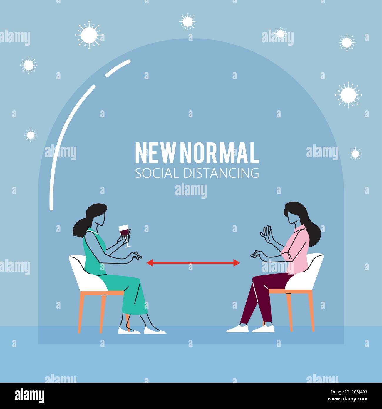 Social distancing between women on chairs design of New normal and ...