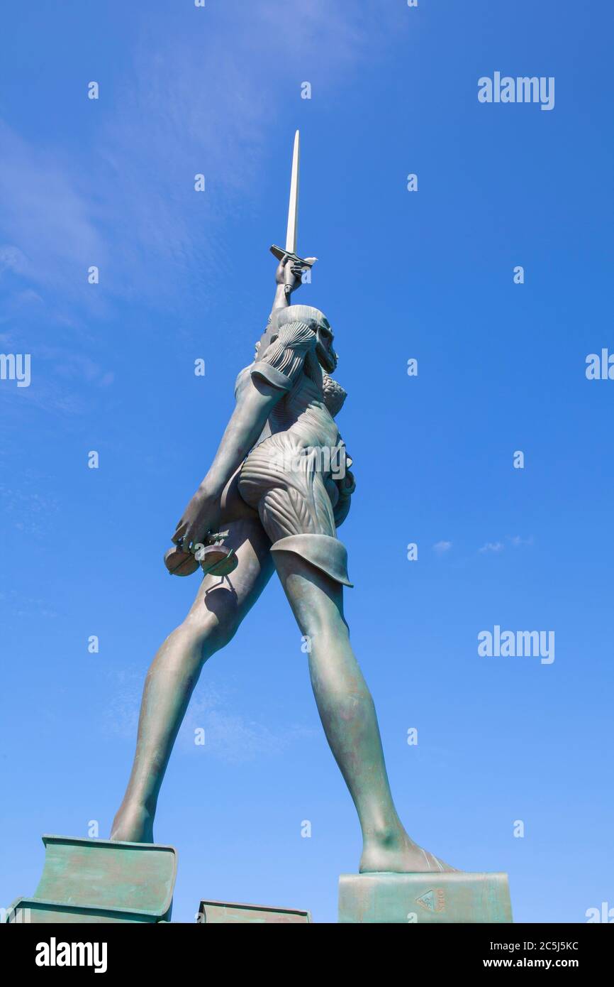 'Verity' statue by Damien Hirst on Ilfracombe harbour, North Devon, England. Stock Photo