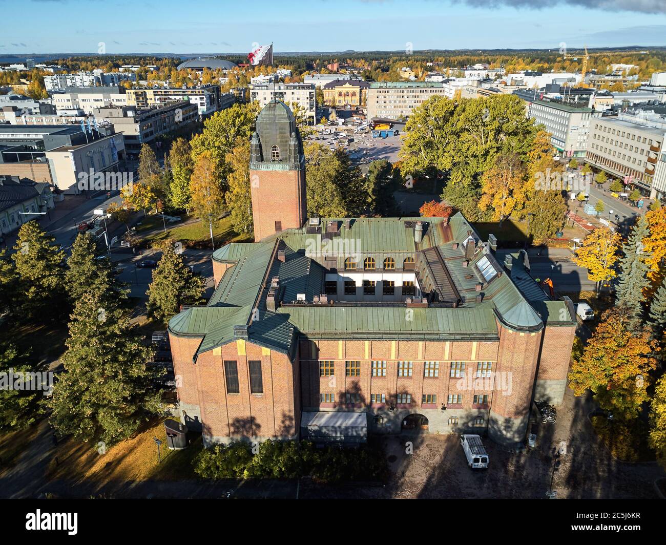 JOENSUU / FINLAND - October 4 2018: Aerial view of Joensuu City Hall (Kaupungintalo). Stock Photo
