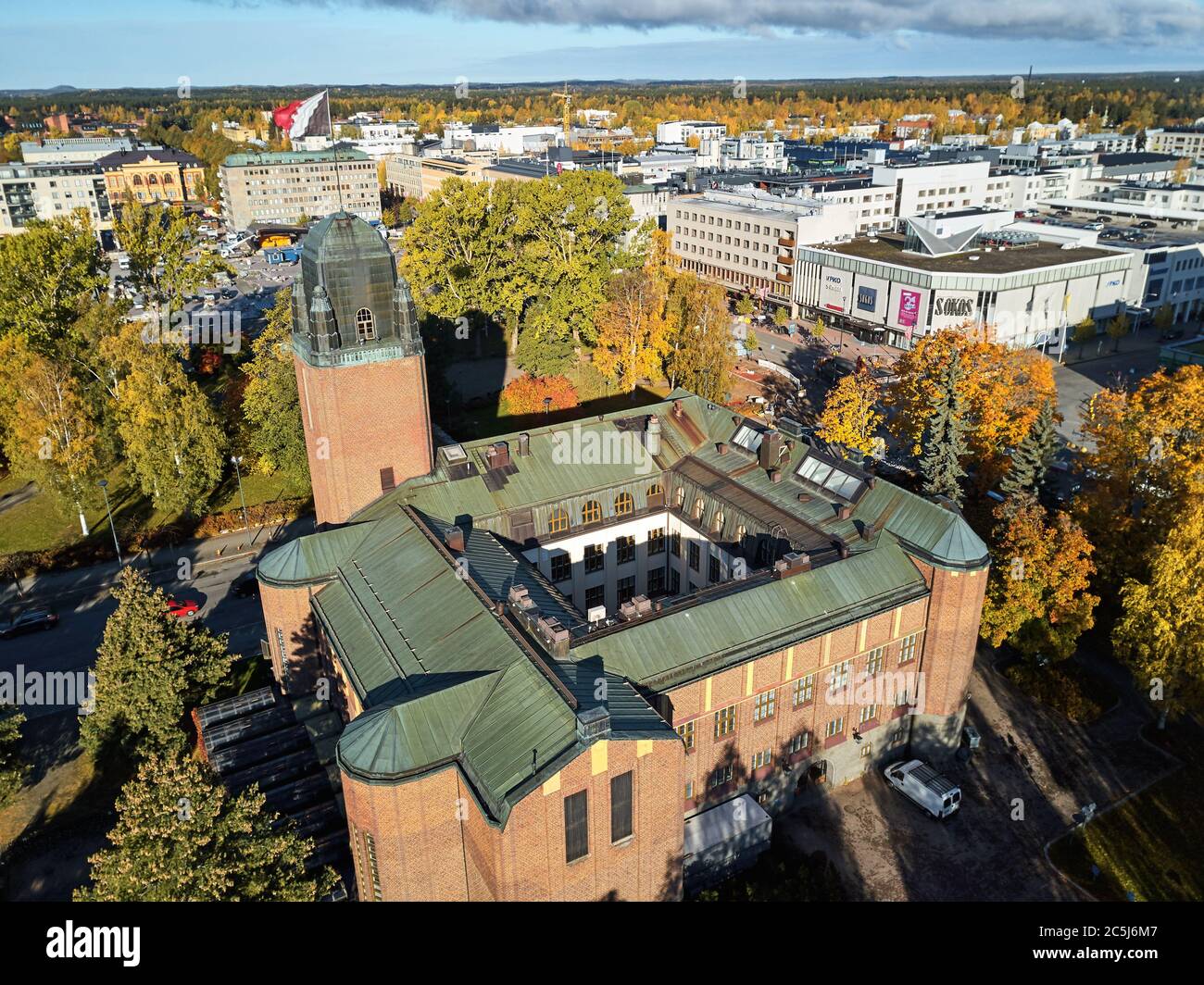 JOENSUU / FINLAND - October 4 2018: Aerial view of Joensuu City Hall (Kaupungintalo). Stock Photo