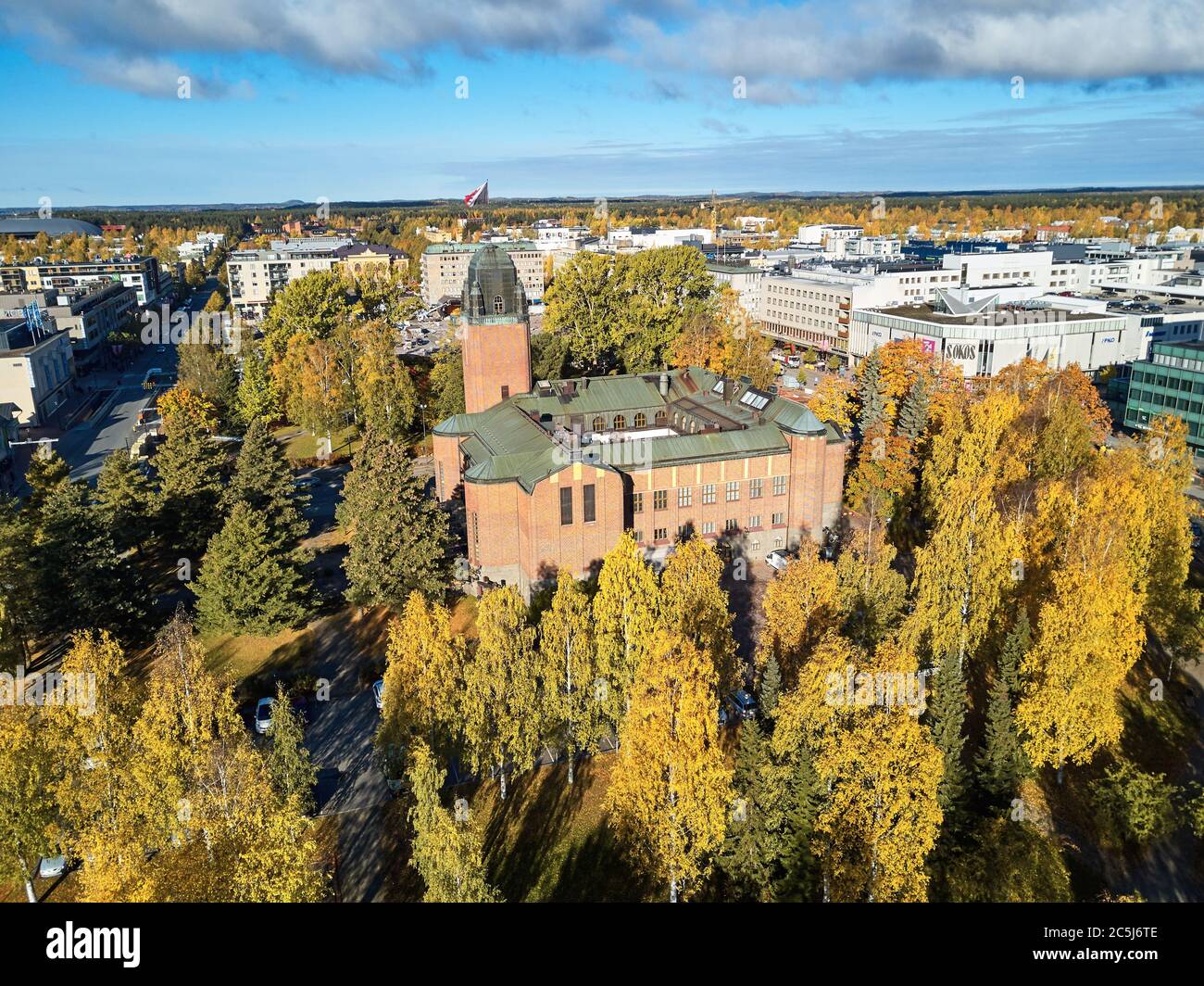 JOENSUU / FINLAND - October 4 2018: Aerial view of Joensuu City Hall (Kaupungintalo) Stock Photo