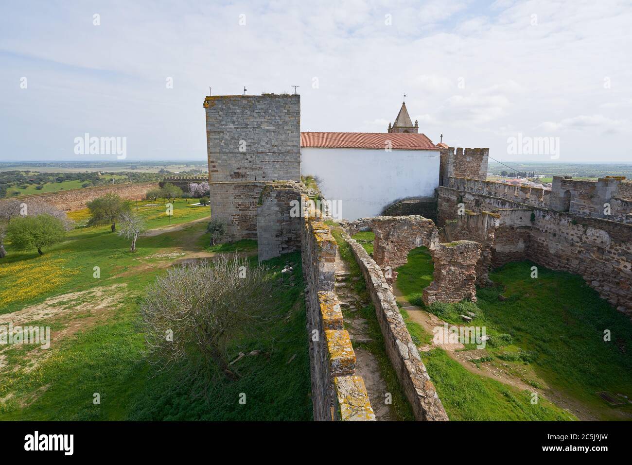 Mourao castle towers and wall historic building with interior garden in ...