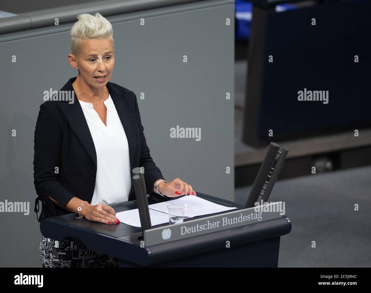 Berlin, Germany. 03rd July, 2020. Silvia Breher (CDU), deputy party leader, speaks in the plenary session in the German Bundestag. The main topics of the 171st session of the 19th legislative period will be the adoption of the Coal Exit Act, a topical hour on the excesses of violence in Stuttgart, as well as debates on electoral law reform, the protection of electronic patient data, the welfare of farm animals and the German chairmanship of the UN Security Council. Credit: Christophe Gateau/dpa/Alamy Live News Stock Photo