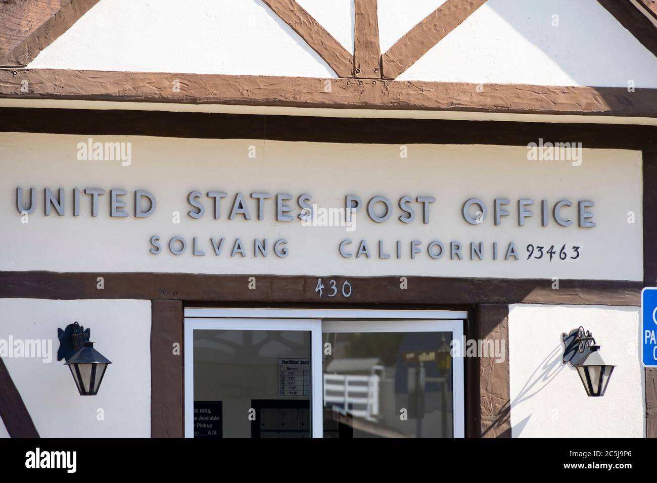 United States Post office, The Danish community of Solvang, Ynez Valley, California, United States of America Stock Photo
