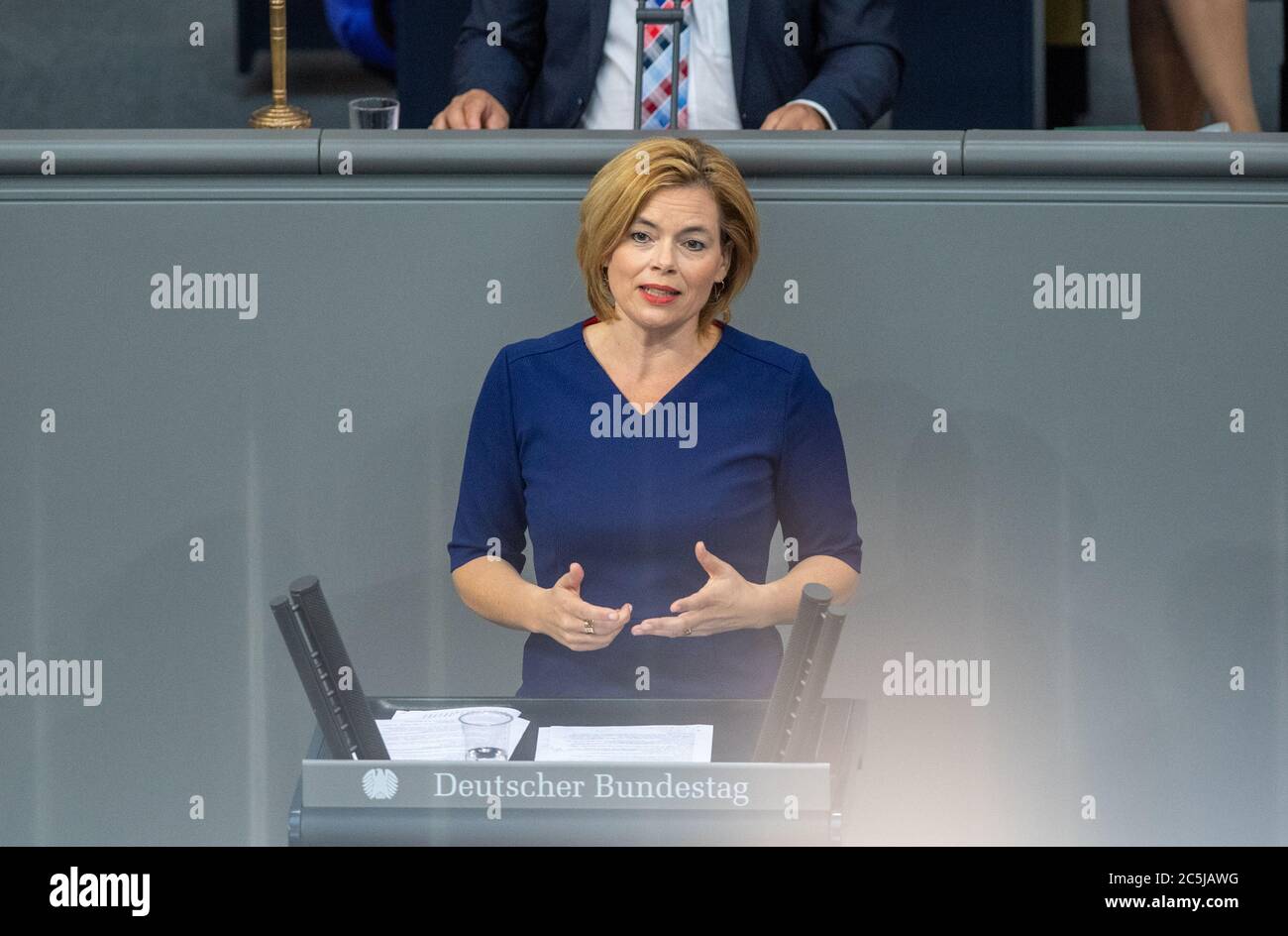 Berlin, Germany. 03rd July, 2020. Julia Klöckner (CDU) Federal Minister of Food and Agriculture, speaks in the plenary session of the German Bundestag. The main topics of the 171st session of the 19th legislative period will be the adoption of the Coal Exit Act, a topical hour on the excesses of violence in Stuttgart, as well as debates on electoral law reform, the protection of electronic patient data, the welfare of farm animals and the German chairmanship of the UN Security Council. Credit: Christophe Gateau/dpa/Alamy Live News Stock Photo