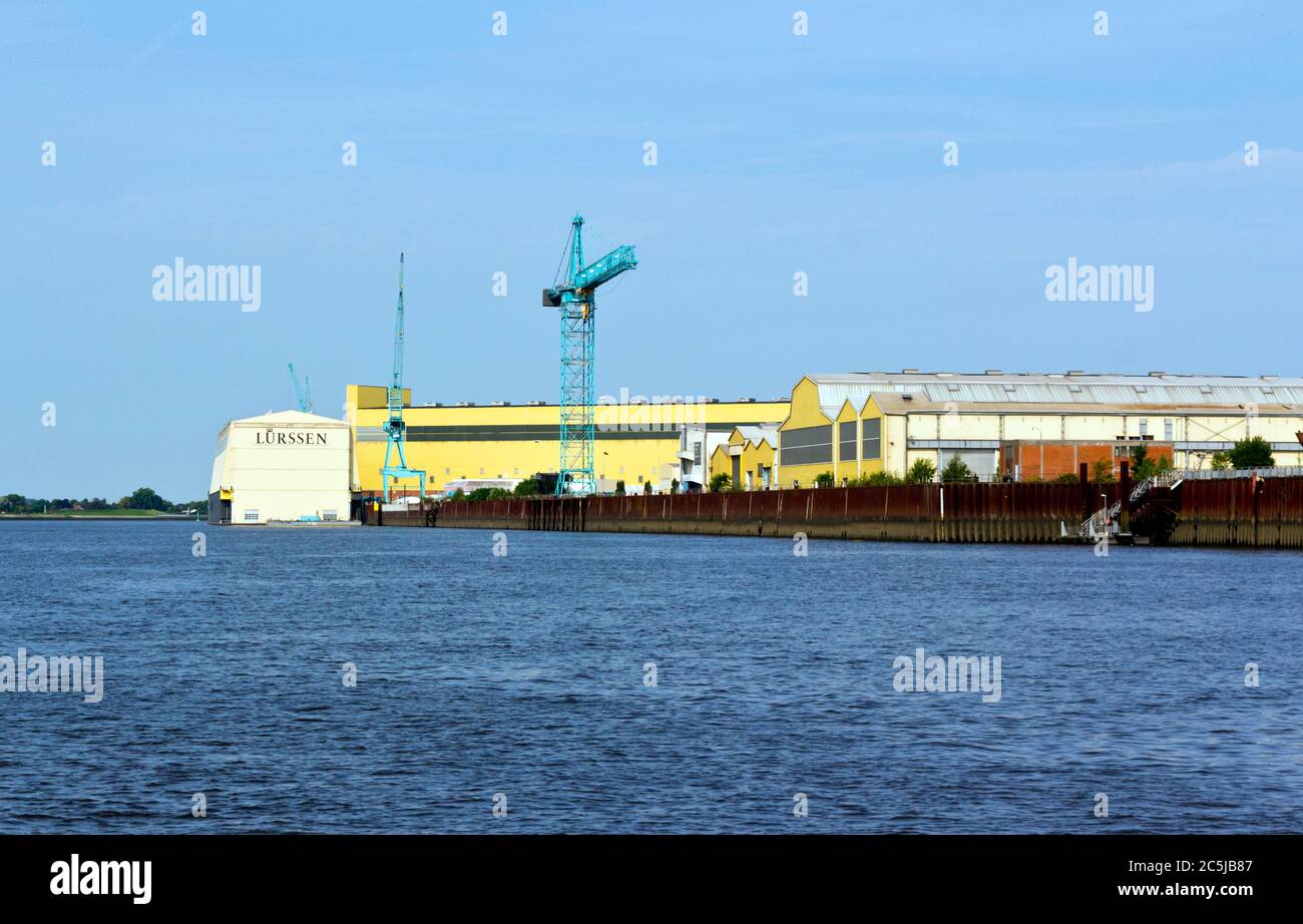 Lürssen Shipyard on River Weser, Vegesack, Bremen, Germany Stock Photo